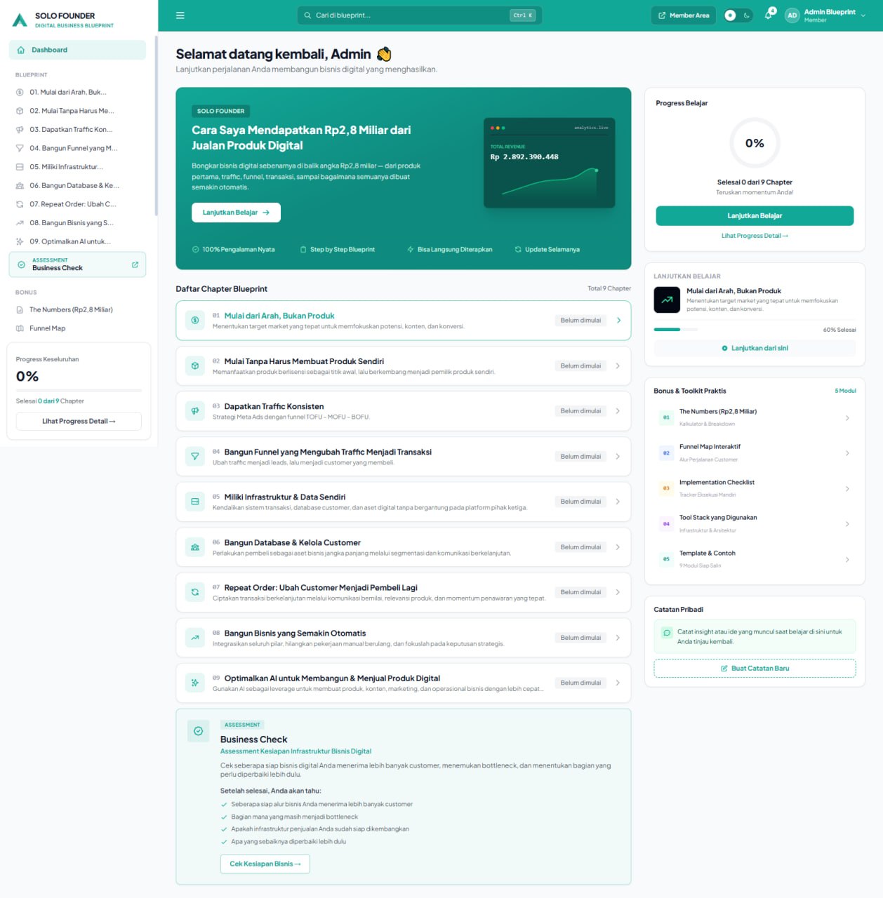 Tampilan asli Web App SOLO FOUNDER